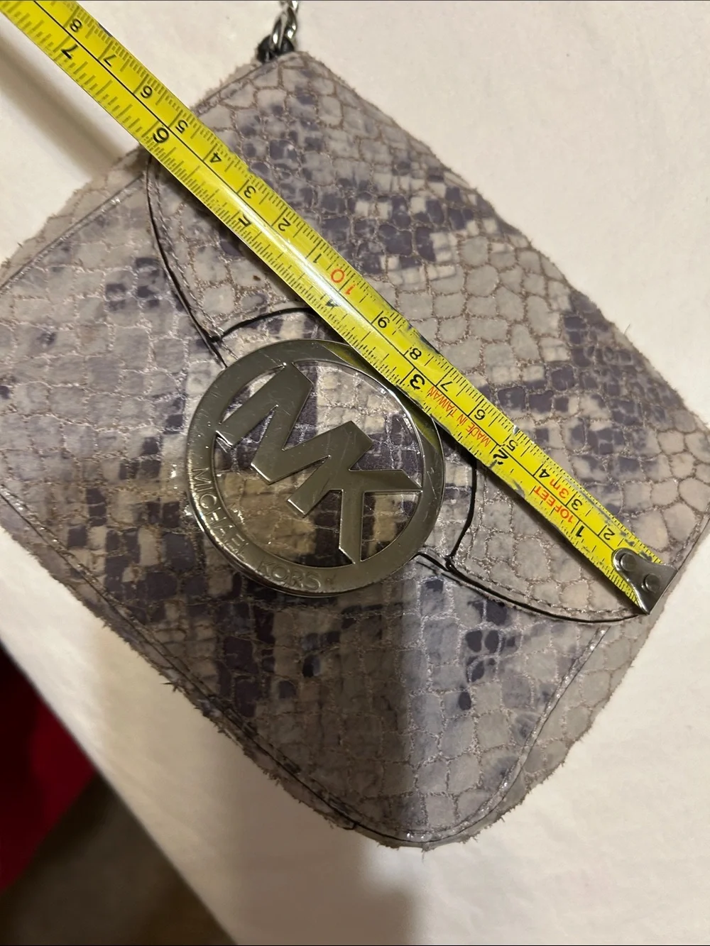 Michael Kors Lavender and Gray Snakeskin MK Chain Crossbody